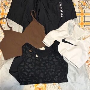 Nike Women's Sports Bra Trio - Black, White, and Brown, Windbreaker pants